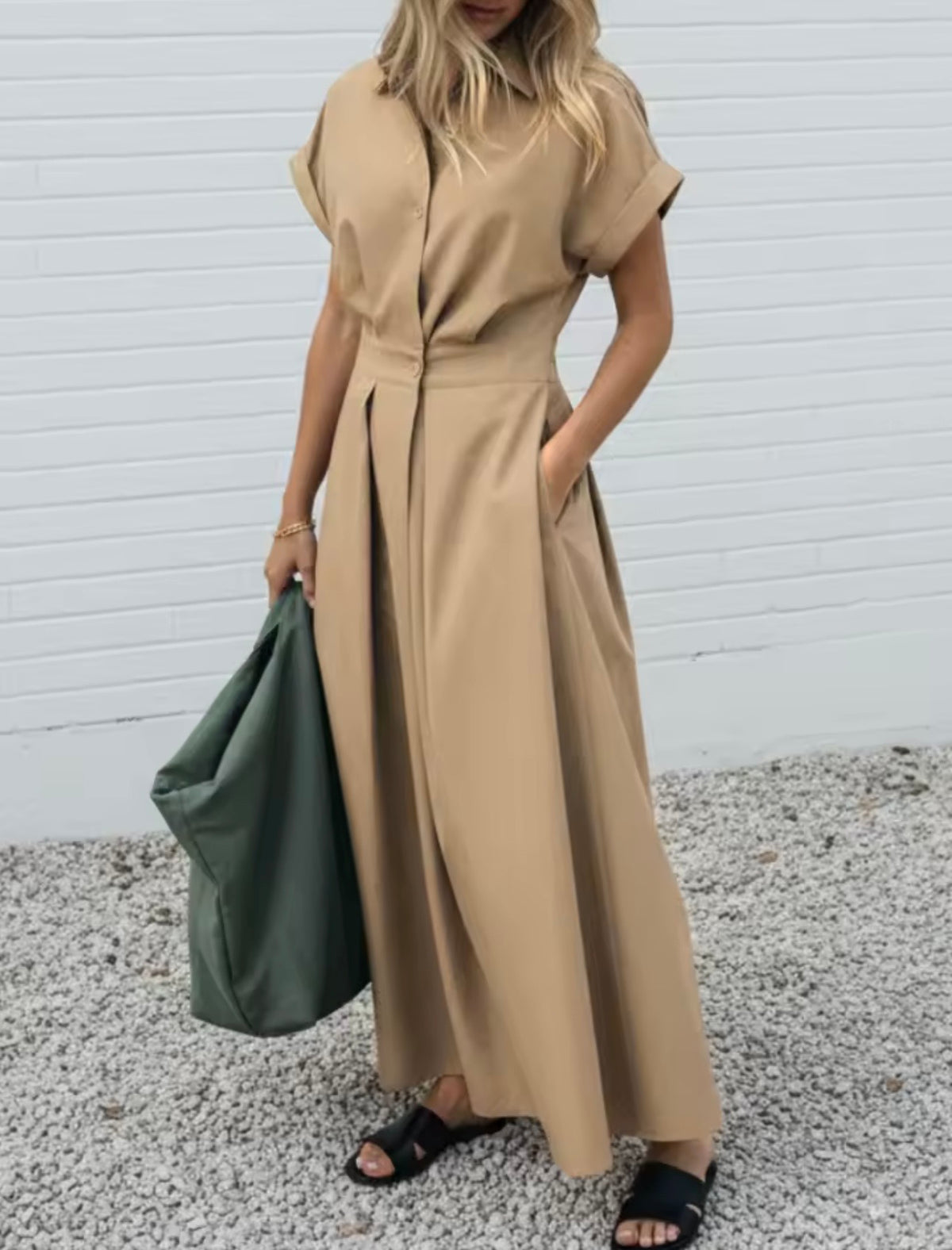 Amalfi Beige Maxi Shirt Dress