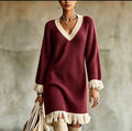 Mila Burgundy Knit Dress with Fringe Details