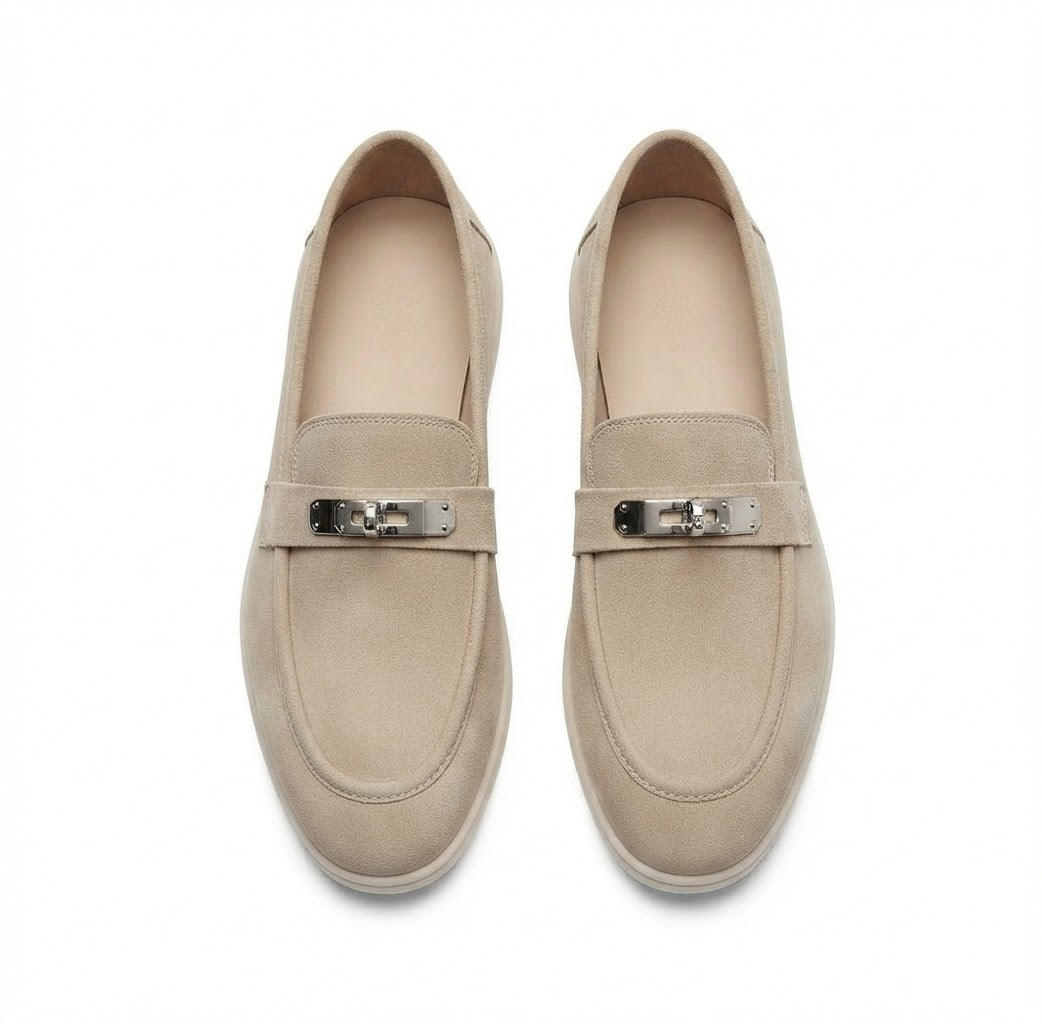 Santorini Beige Suede Loafers – Minimalist Slip-On Shoes