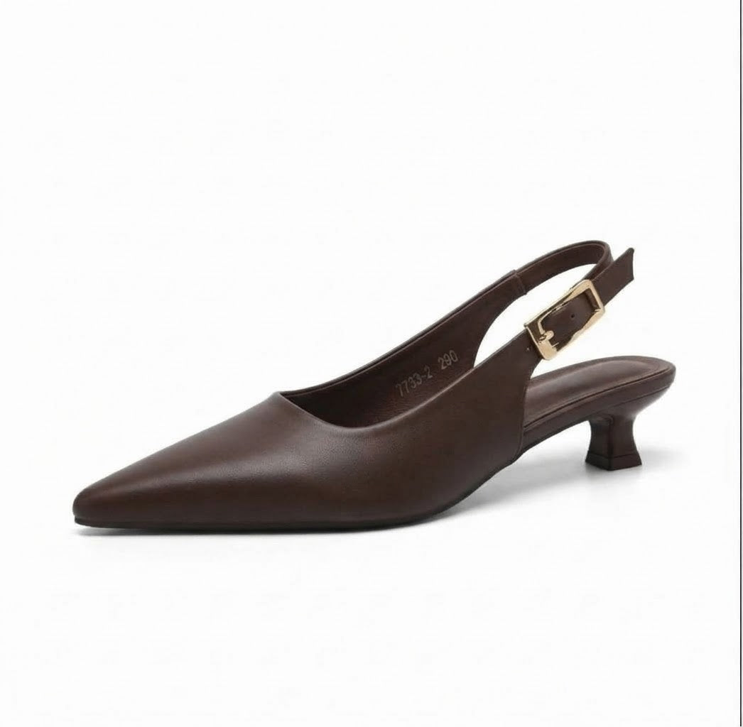 Paris Brown Pointed-Toe Heeled Shoes – Elegant Office Style