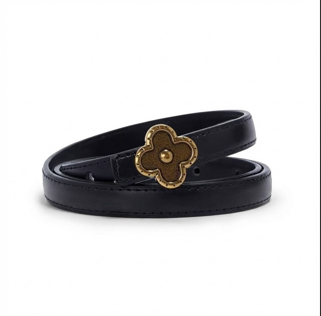 Clover Black Belt – Four-Leaf Clover Buckle