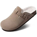 Khaki Plush-Lined Suede Clogs – Warm & Comfortable Slip-On Shoes