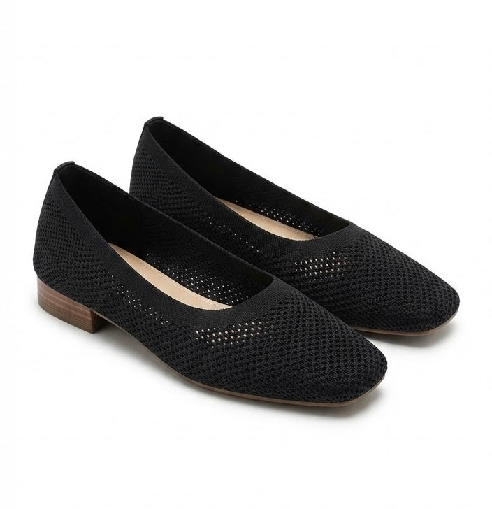 Alba Black Mesh Fabric Ballet Flats – Low Heel