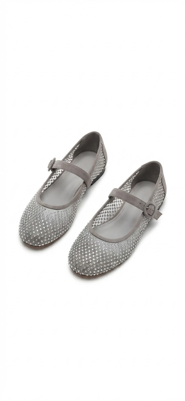 Luna Women’s Grey Mesh Ballet Flats – Sparkle Detail