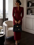 Verona Burgundy Long-Sleeve Fitted Dress