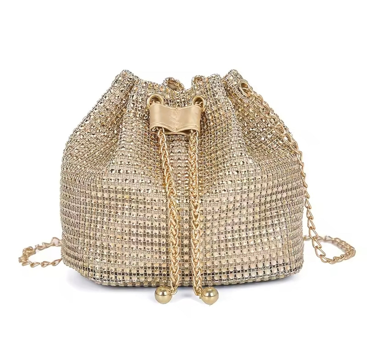 Monte Carlo Gold Rhinestone Pouch Bag – Drawstring Evening Bag