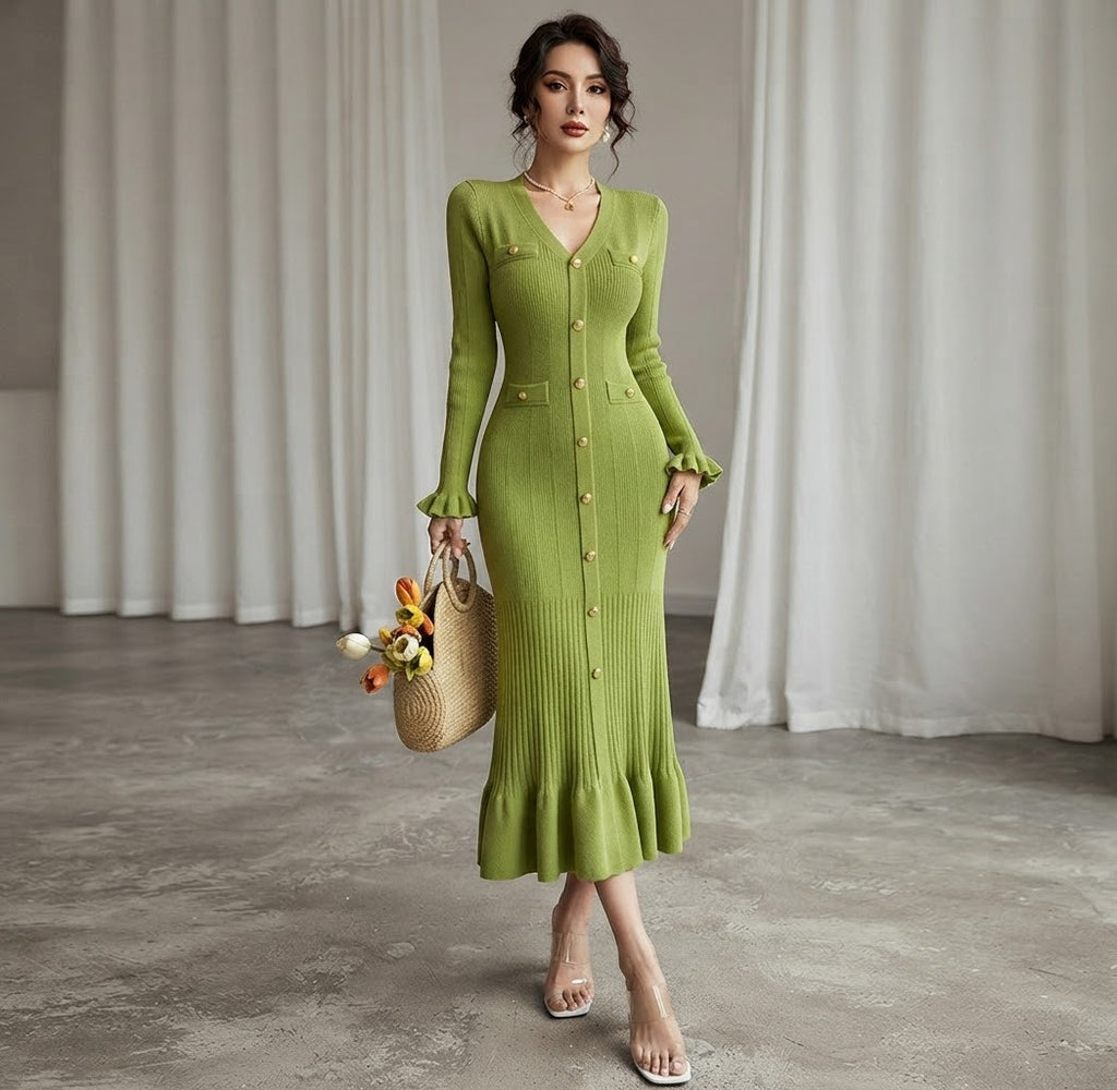 Green – Eleanor Long Sleeve Knit Maxi Dress