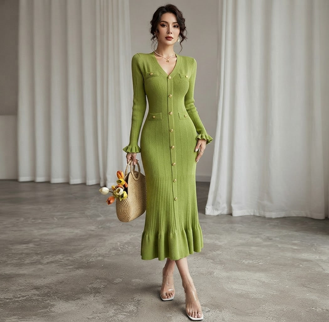 Green – Eleanor Long Sleeve Knit Maxi Dress
