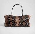 Geneva Brown & Beige Snake-Print Handbag – Structured Medium-Large Bag