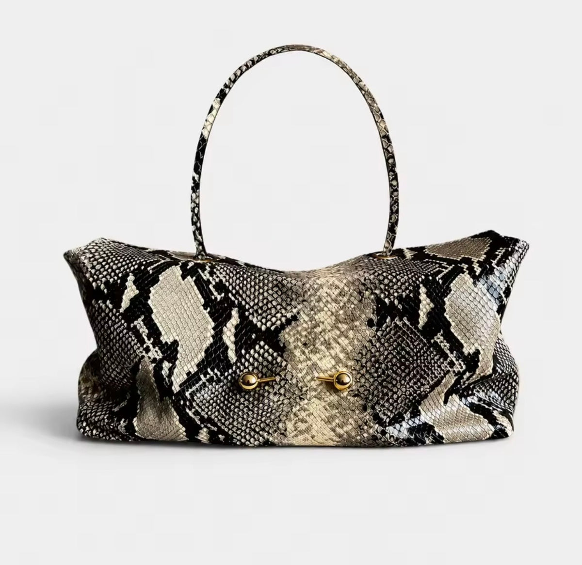 Geneva Black & White Snake-Print Handbag – Structured Medium-Large Bag