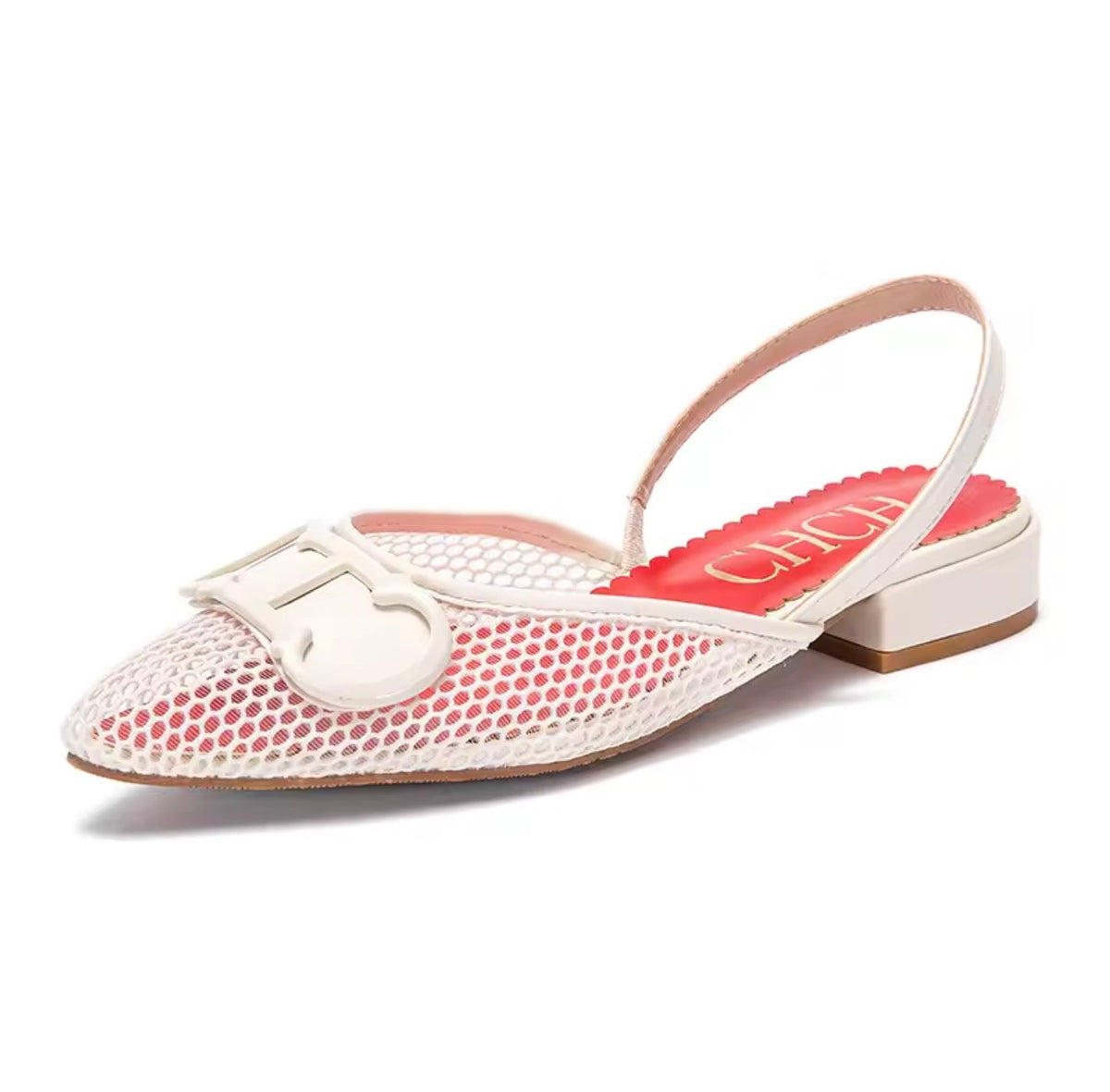 Valencia White Mesh Flats – Adjustable Strap