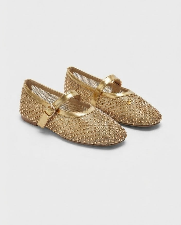 Milan Gold Mesh Ballet Flats – Minimalist Slip-On Shoes