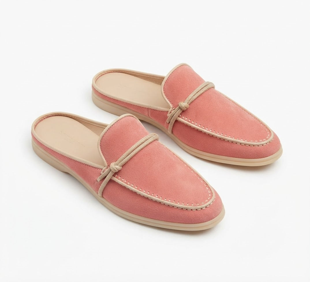 Sorrento Salmon Velvet Clogs – Leather Detail