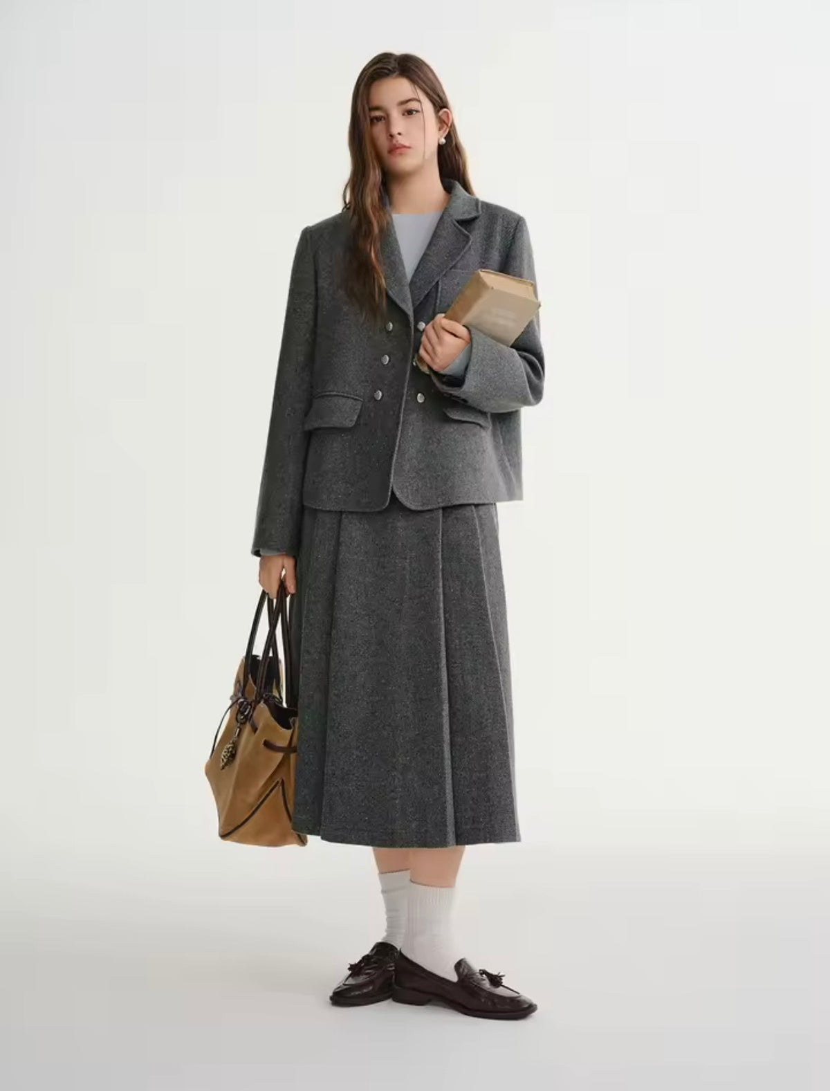 Cambridge Grey Jacket & Long Skirt Set – Elegant School-Inspired Style