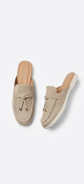 Roma Beige Suede Mules – Minimalist Backless Slip-On Shoes
