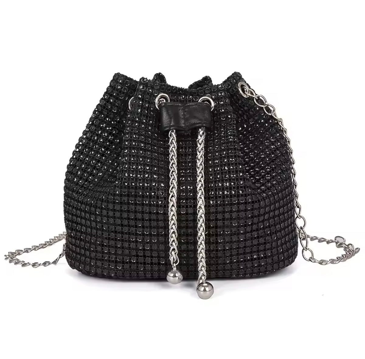 Monte Carlo Black Rhinestone Pouch Bag – Drawstring Evening Bag