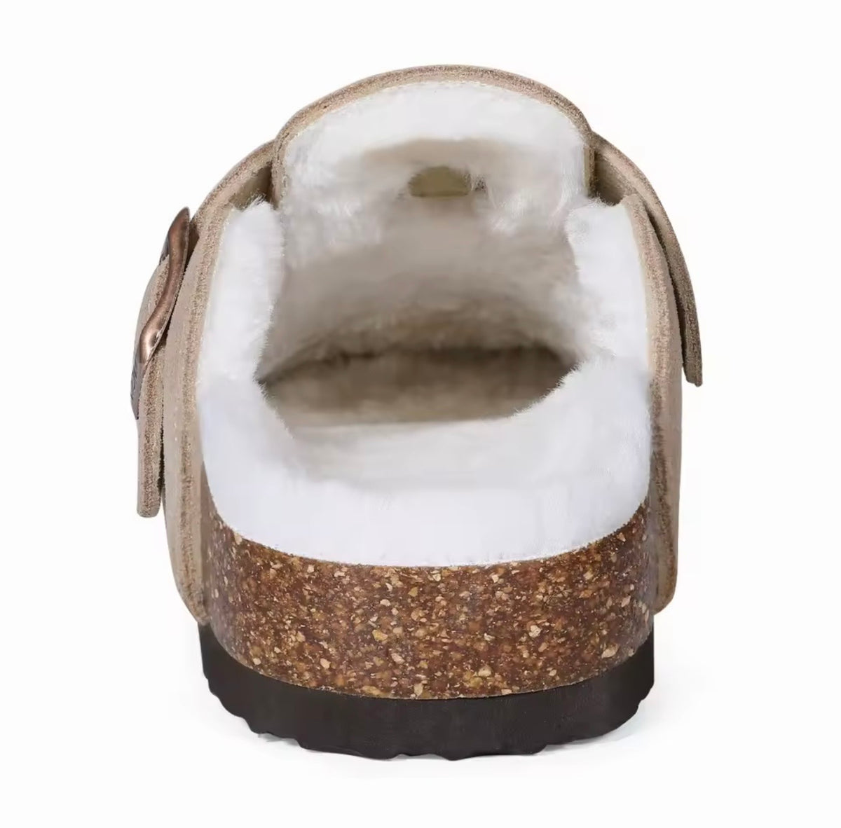Khaki Plush-Lined Suede Clogs – Warm & Comfortable Slip-On Shoes