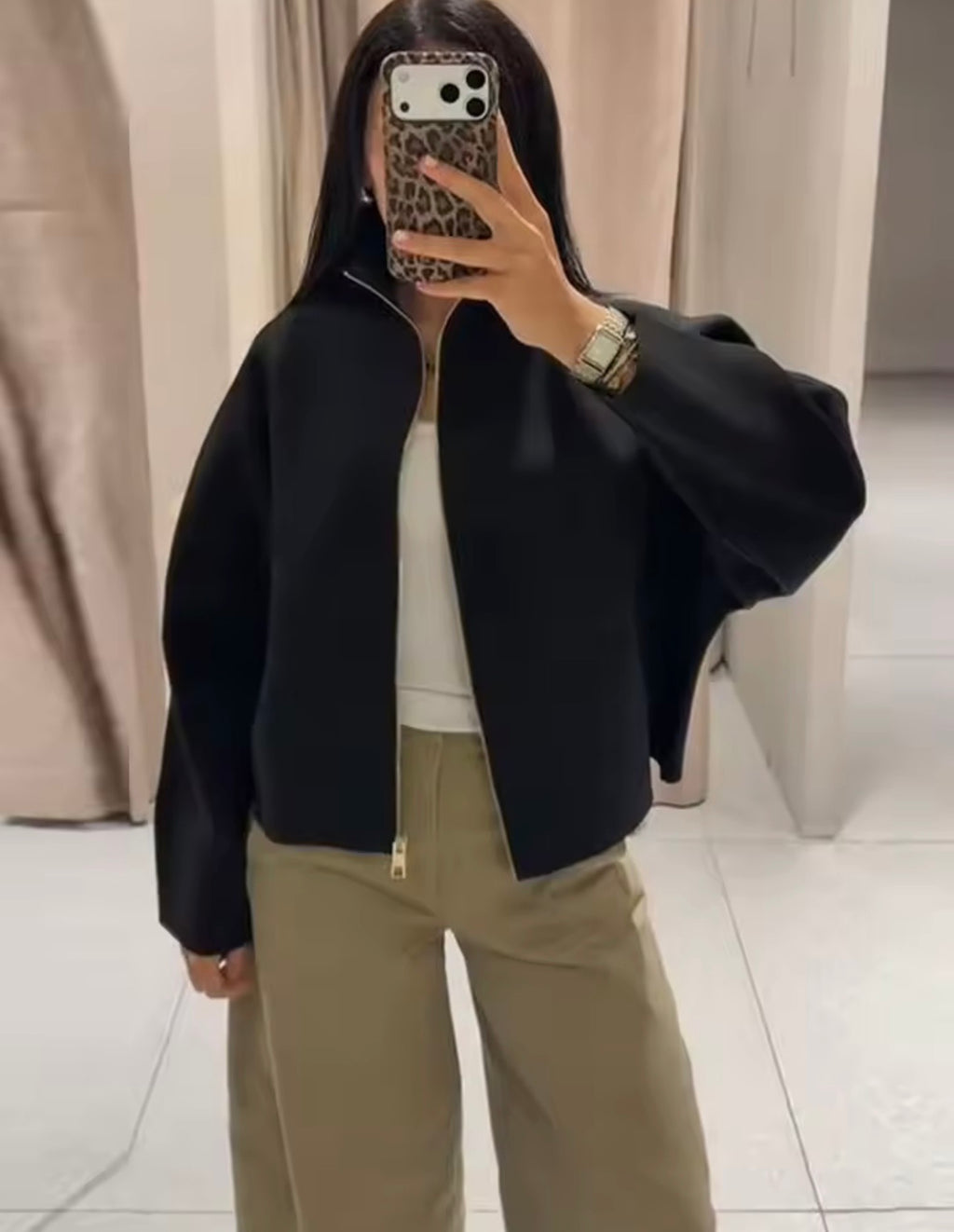 Aspen Black Zip-Up Jacket – Elegant Casual Style