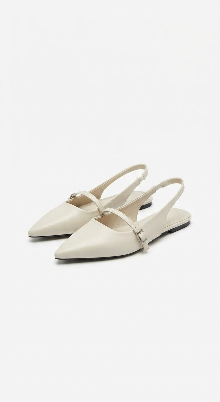 Paris Off-White Pointed-Toe Flat Shoes – Elegant Office Style