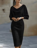 Amelia Black Long Sleeve Midi Dress