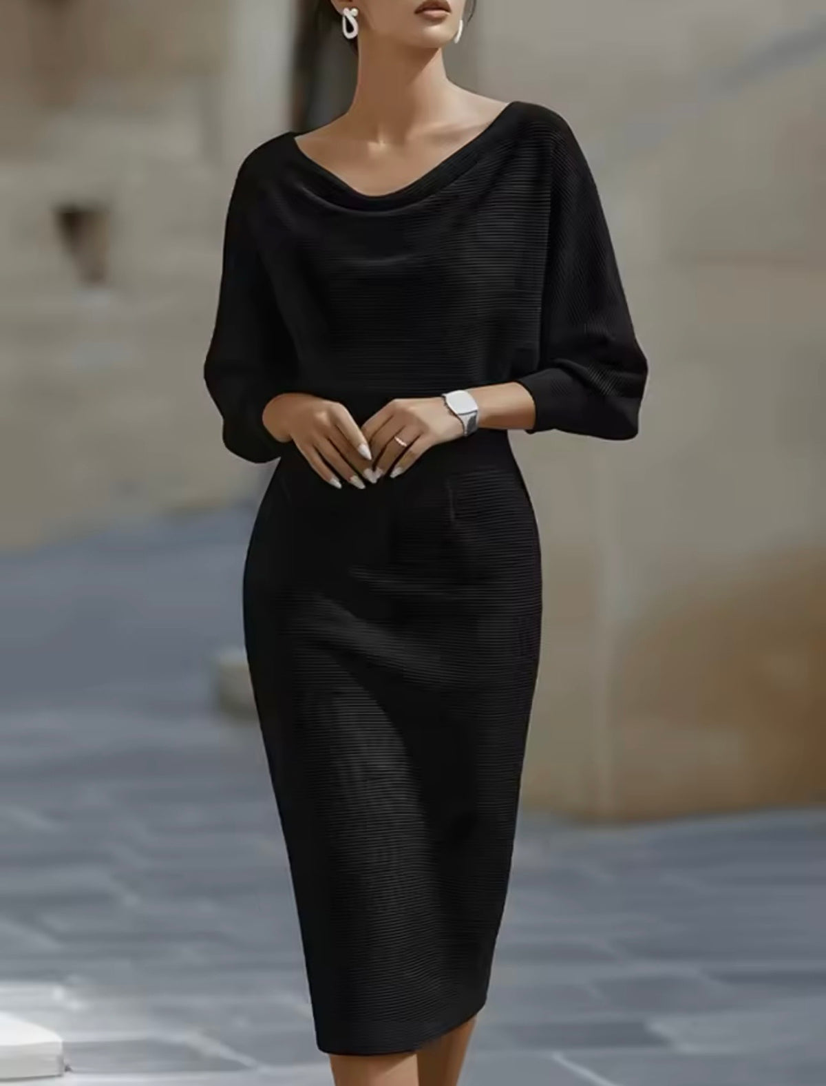 Amelia Black Long Sleeve Midi Dress