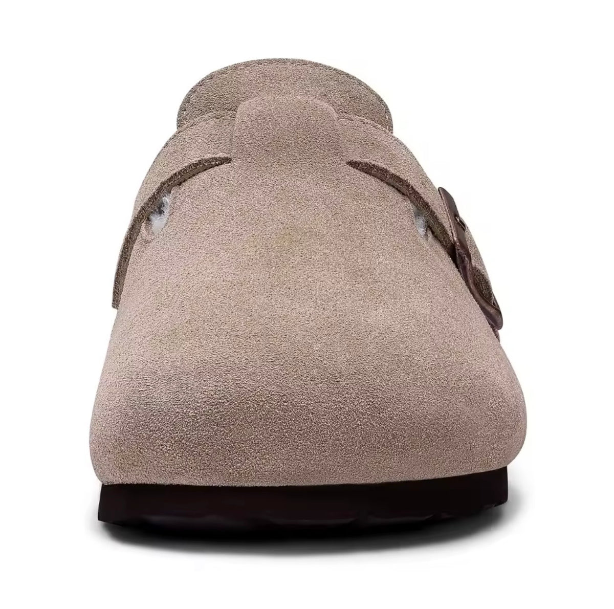 Khaki Plush-Lined Suede Clogs – Warm & Comfortable Slip-On Shoes