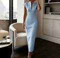 Monza Sky Blue Elegant Fitted Dress