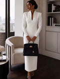 Verona White Long-Sleeve Fitted Dress
