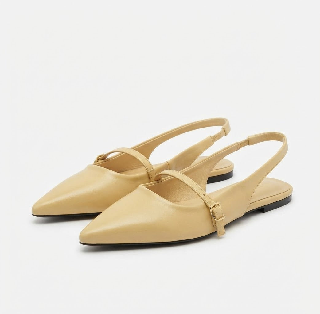 Paris Light Yellow Pointed-Toe Flat Shoes – Elegant Office Style