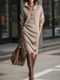 Aurora Beige Loose Knit Long Sleeve Dress