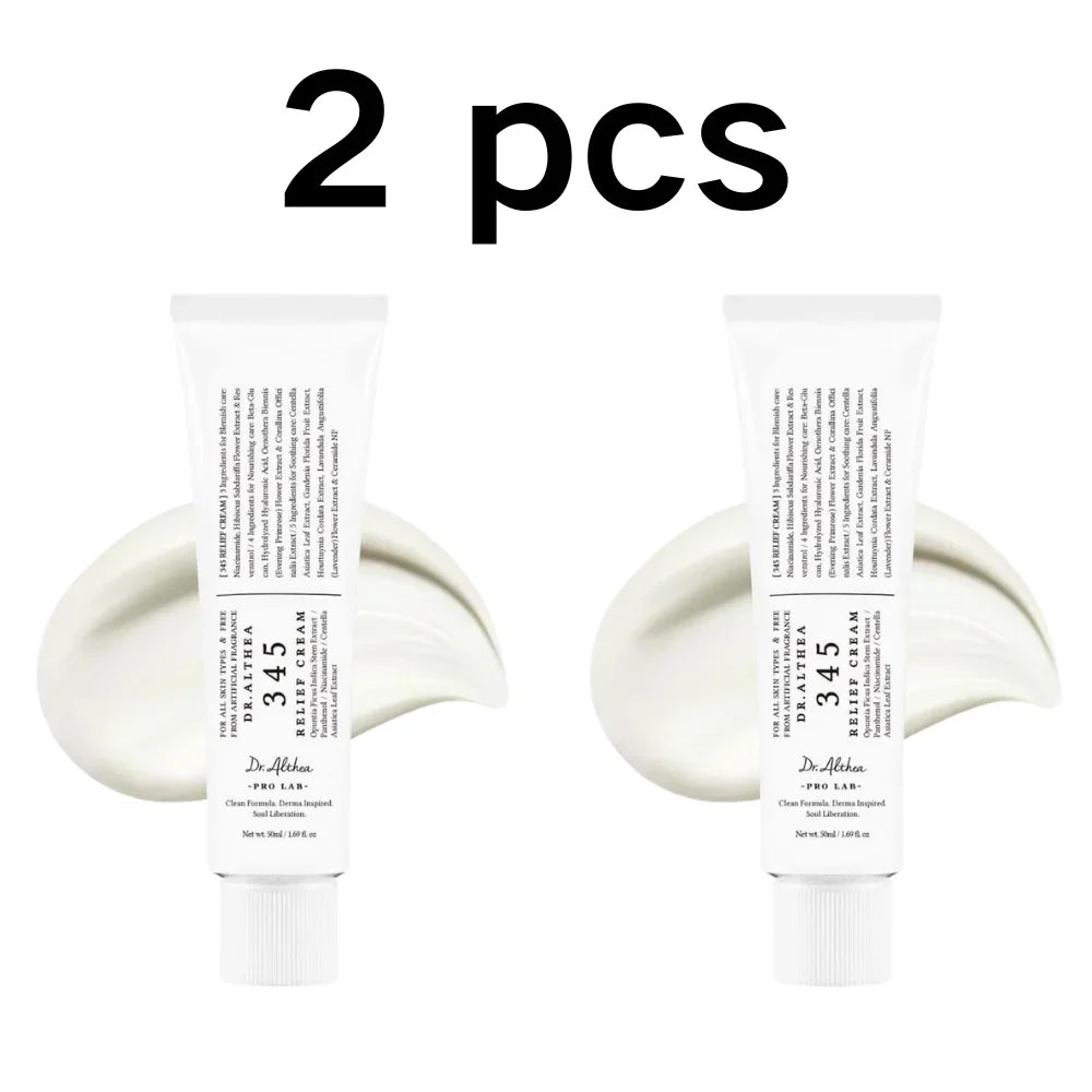 Relief 345 anti-acne cream texture showing smooth formula for calming irritated skin